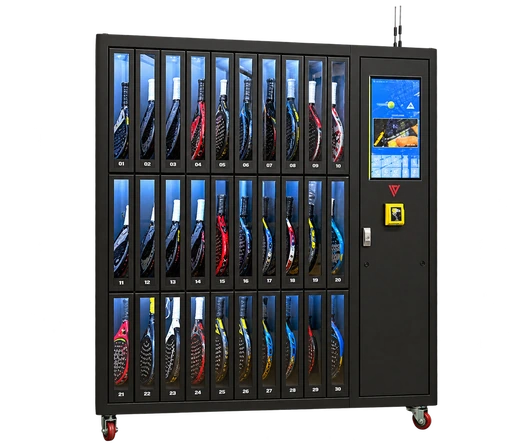 Armoire à casiers pour la location de raquettes de padel
