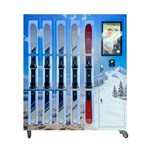 Station à compartiments verticaux pour la location de skis