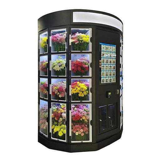 Machine de vente de fleurs et de bouquets à compartiments vitrés
