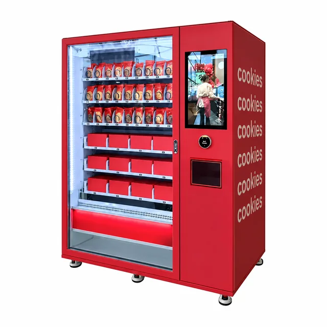 Distributeur de produits avec collecteur vertical, habillage rouge